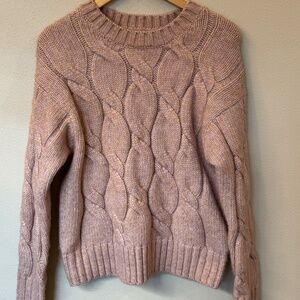 Evereve Cable Knit Pink Crew Neck Marbled Sweater in Medium
